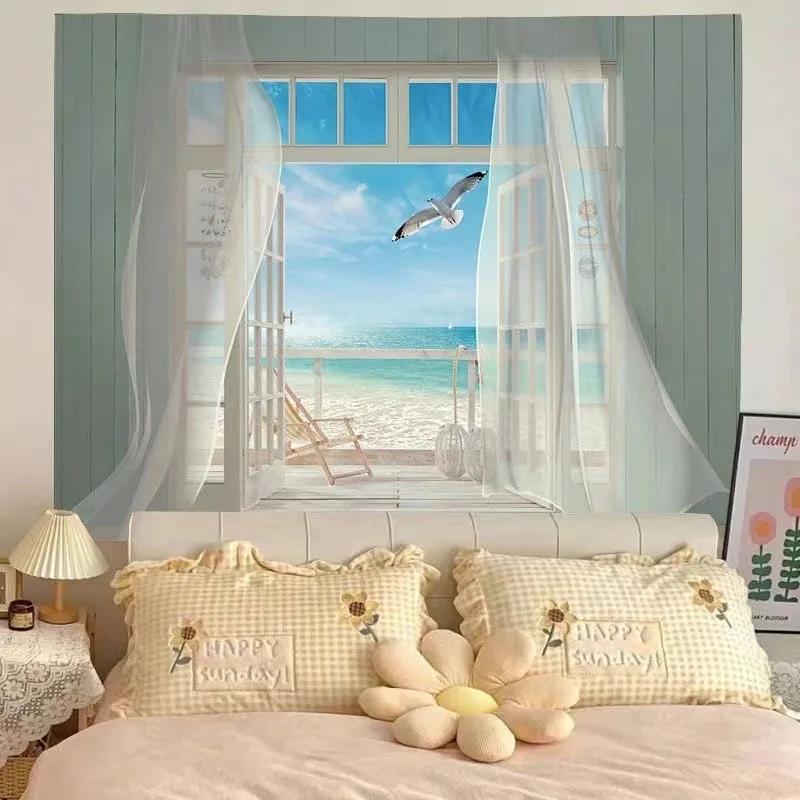 

VIKAMA Fake Window Cloudscape Tapestry 3D Visual Extension Effect Cozy Bedroom Dorm Background Decoration 74x94cm(29x37in)