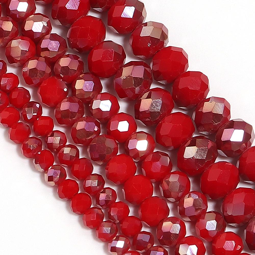 1 Strand 4/6/8mm Rondelle Faceted Crystal Beads Red AB Glass Loose Beads For Jewelry Making DIY Necklace Bracelets Accessories