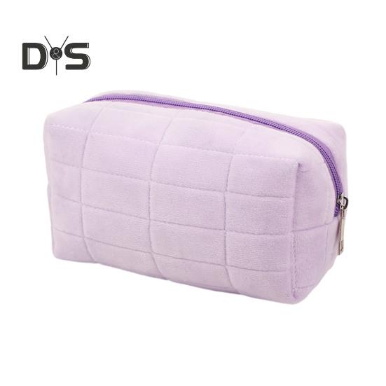 

Косметичка из бархата с клетчатой текстурой, застежка-молния, портативная косметичка, дорожная, деловая, сумка для туалетных принадлежностей, большая вместимость, косметичка фиолетовый