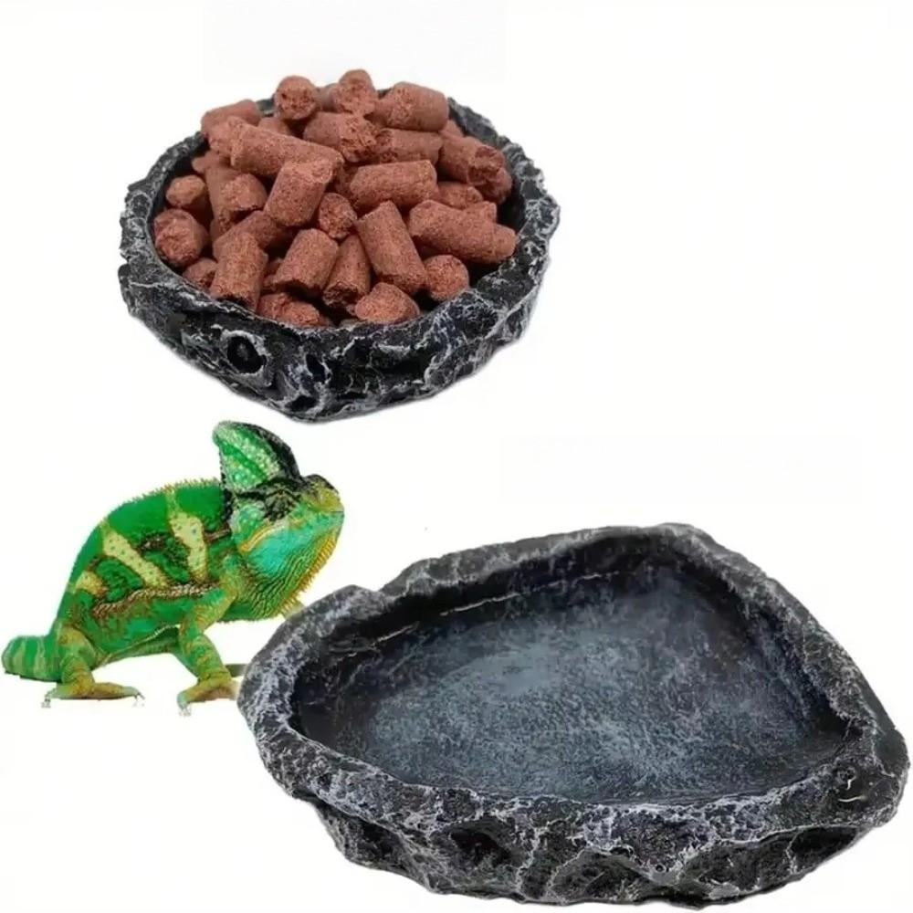 Simulated Stone Reptile Feeding Bowls Resin Durable Reptile Feeder Lizard Supplies Easy Clean Water Dispenser for Pet Terrarium