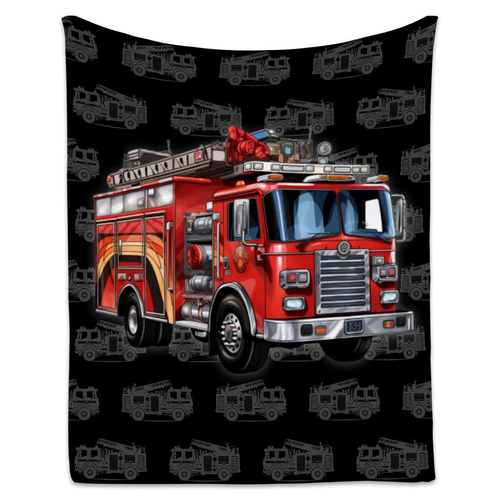 Cartoon Fire Engine Digital-printed Polyester Bedroom Velvet Flannel Cover Blanket Fleece Soft Sofa Cover Blankets for Beds