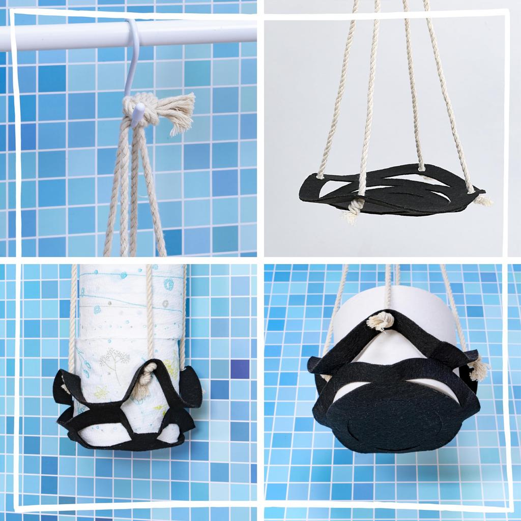 Astro Toilet Paper Storage Organizer, Hemp Rope and Natural Felt, Hanging, for Daily Use, Sanitary, Bathrooms, Salons, Cafes, and Offices, 520-41