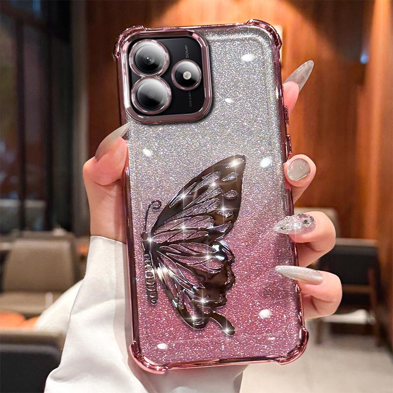 Laserfjäril Stötsäker Glittrande Pläterad Fodral för Xiaomi Redmi Note 15 15C 14 14C 13 13C 12 11 Pro Plus 4G 5G Skydd