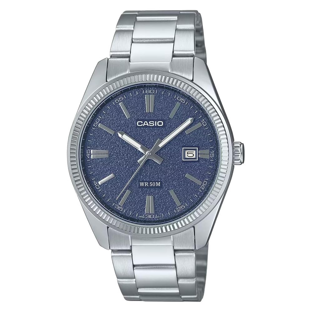 Casio MTP-1302DA-2A1 Analog Quartz Watch Silver Blue Stainless Steel Band