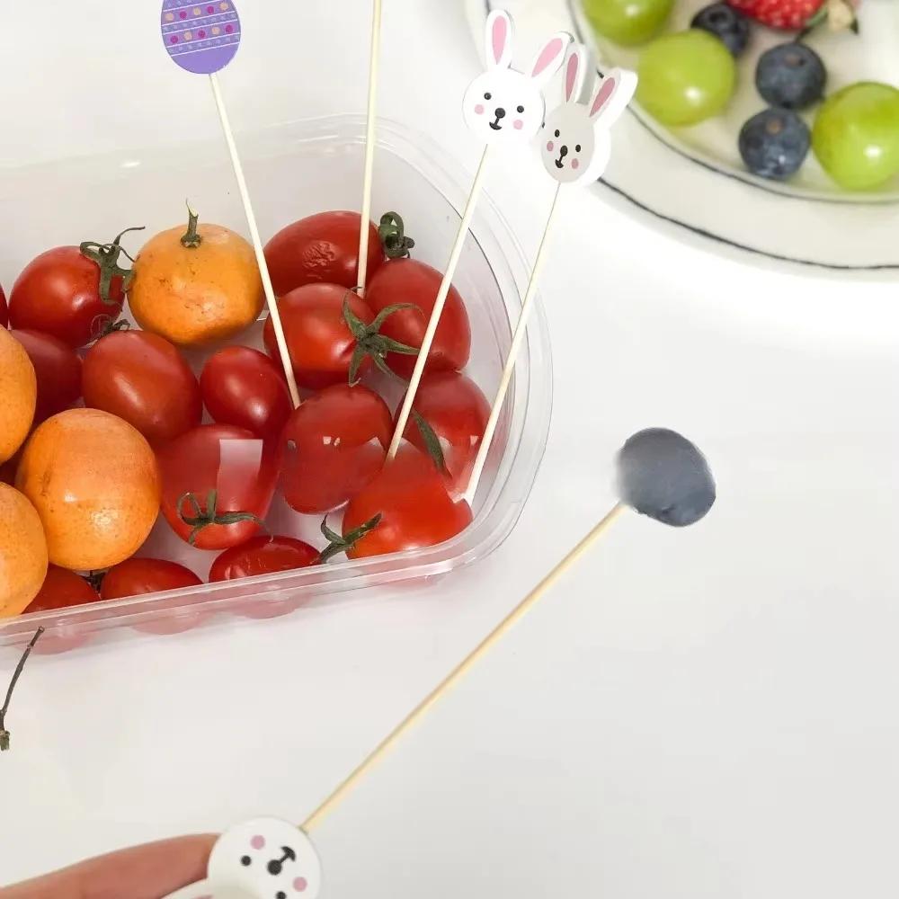 100Pcs/Set Easter Toothpicks Bunny Carrots Multifunctional Cocktail Picks Disposable Fruit Salad Bamboo Sticks Decoration