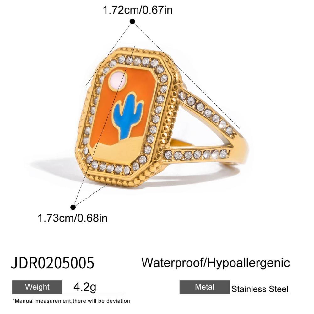 18K Gold Plated Heart Geometric Open Ring Moon Square Tower Ring Stainless Steel Ring  Friend