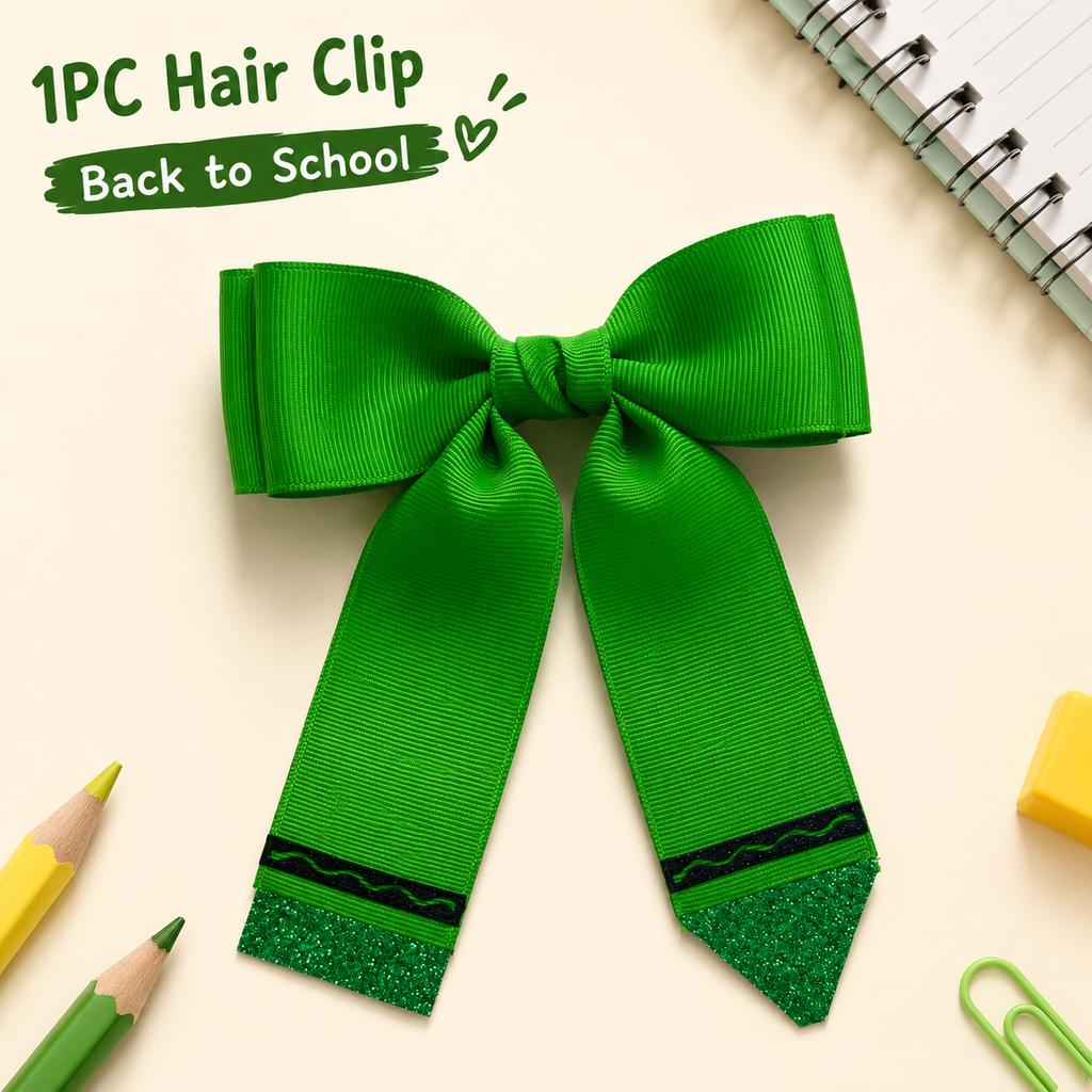 Back To School Crayon Hair Bows for Girls Glitter Pencil Style Alligator Clips Cute School Uniform Hair Accessories Student Gift
