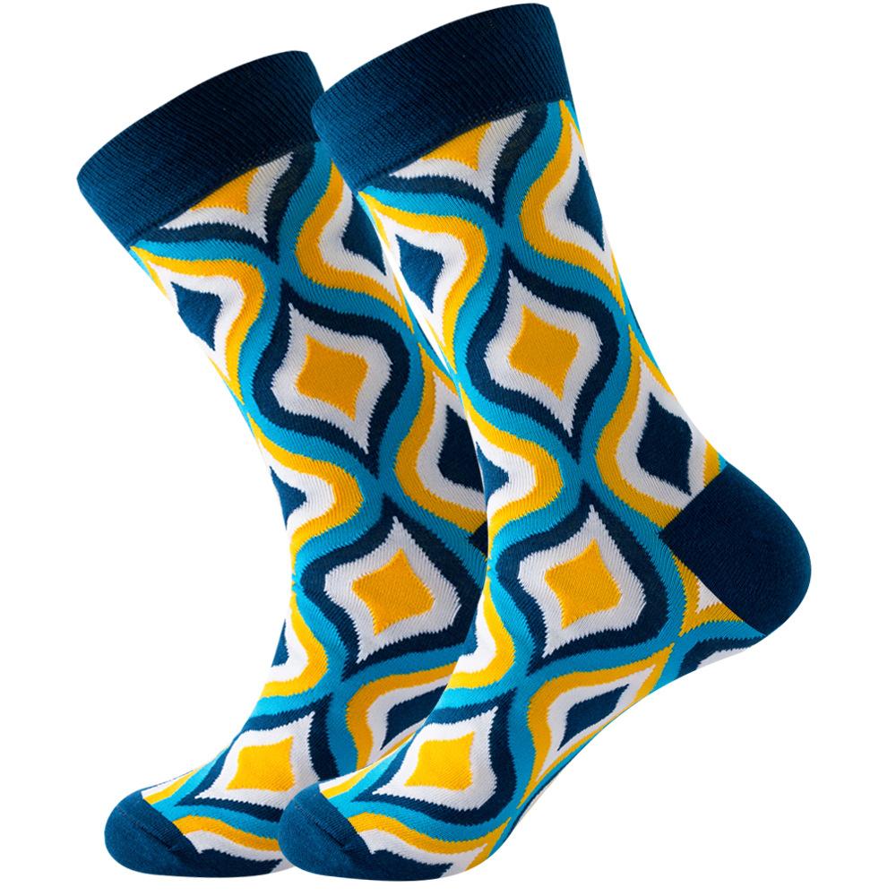 Socks Men's Latest Design Middle Tube Socks Autumn Socks Quality Business Geometric Lattice Colorful Mens Cotton Socks