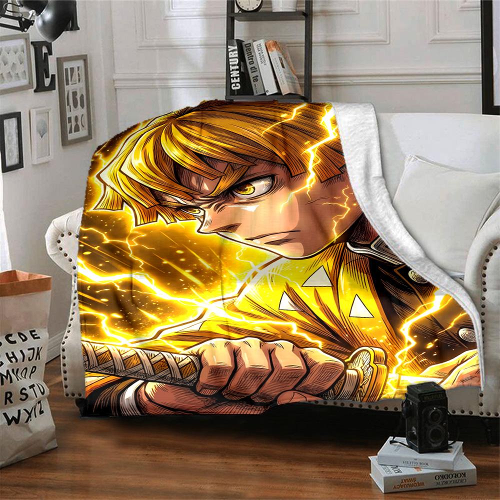 1pc Agatsuma Zenitsu Blanket, Gift, for Men and Women, Soft Blanket, Good for Sofa Bed Couch Travel, Lightweight Flannel Blanket