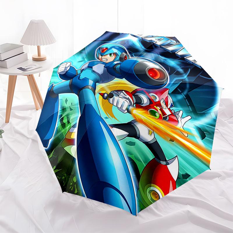 1pc Mega Man Auto-Open Umbrella, Portable 3-Fold Design, 8-Bone Iron Frame Outdoor Umbrella, Perfect Gift for Fans, Travelers, Daily Use.Y079