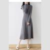 Slimming Mid-length Dress for Women Half Turtleneck Knitted Dress Solid Color A-line Sweater Dress for Autumn and Winter