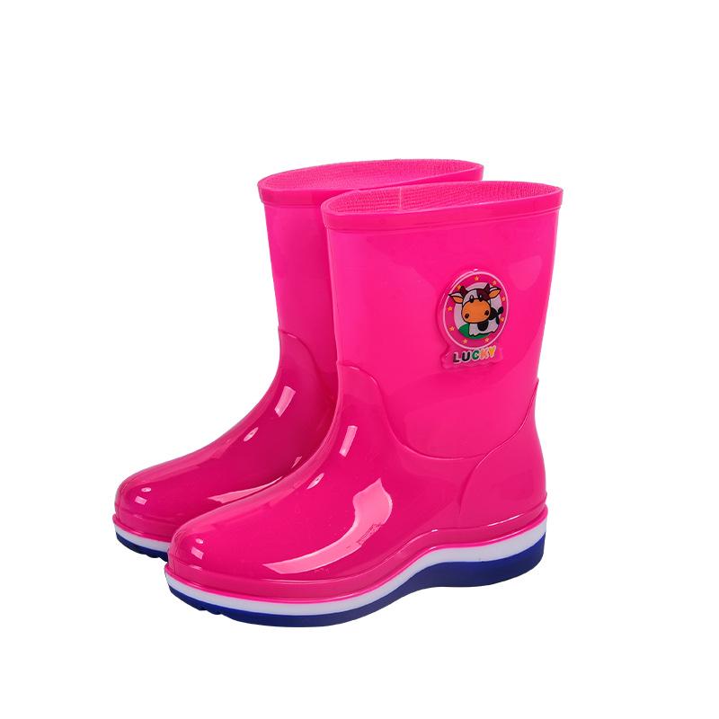 Children's Cartoon Mid-Calf Non-Slip Waterproof Rain Boots, Comfortable with Cotton Lining for School Wear