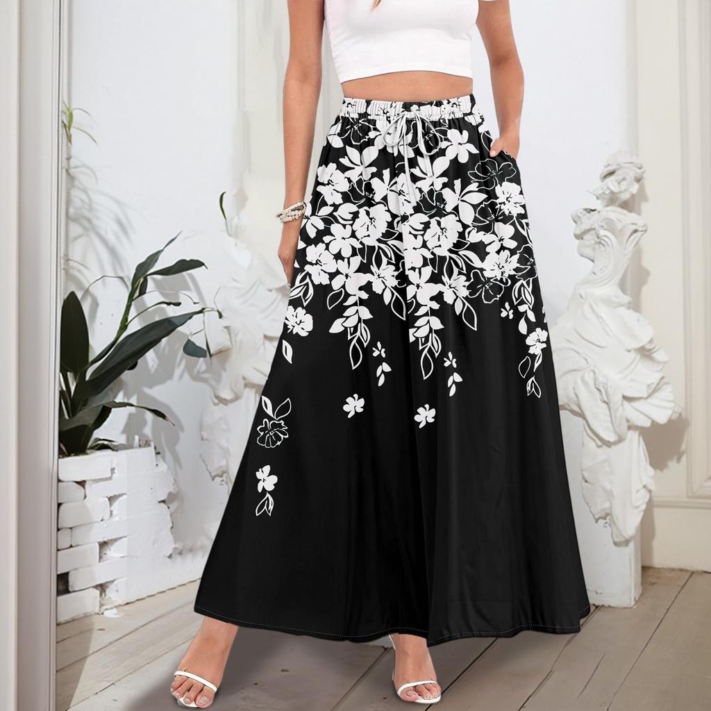 Gonne Maxi A Line da Donna Fluide Svasate con Orlo a Balze Vita Elastica Eleganti a Strati Boho Lunghe