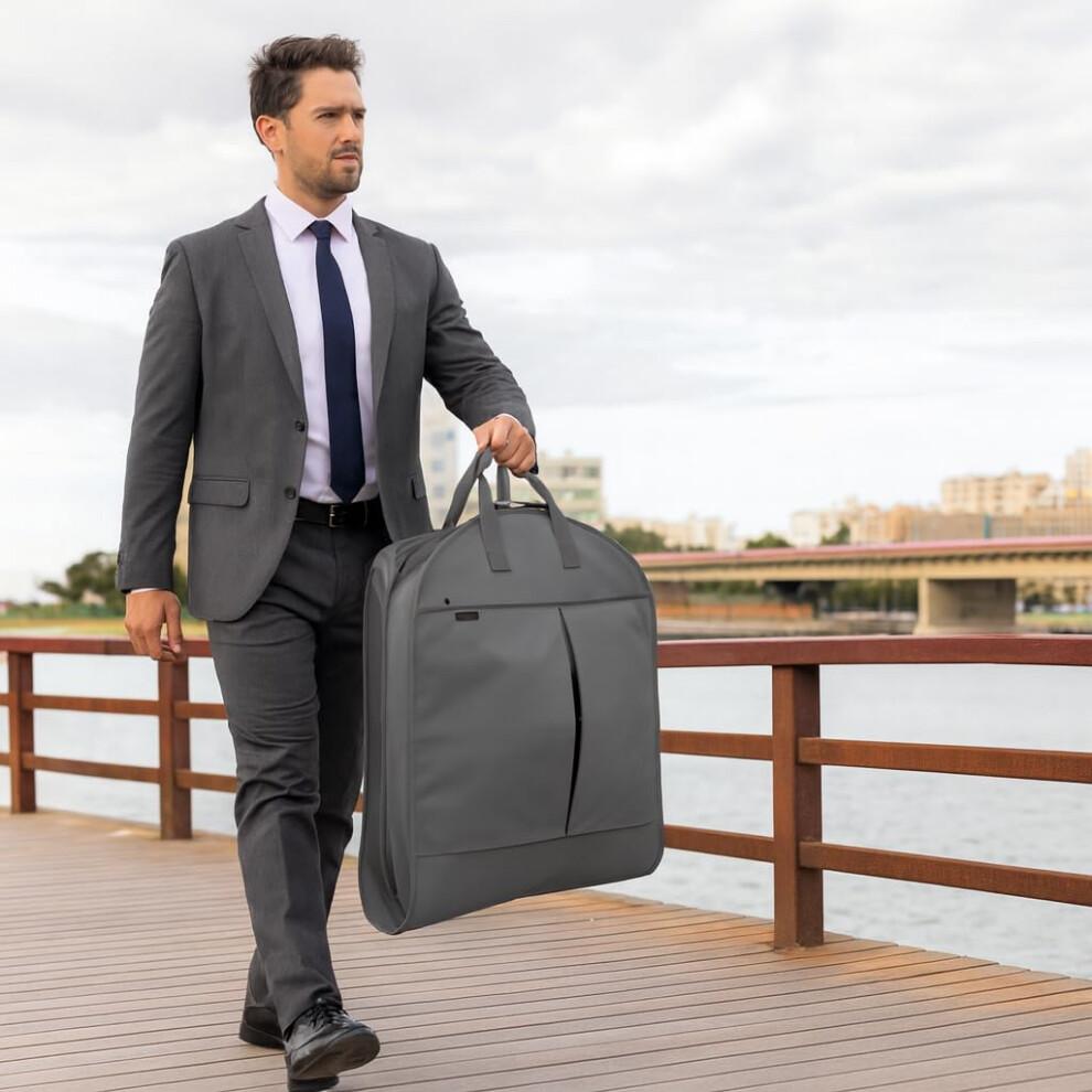 Large Foldable Premium Garment Carrier Suit Bag With Adjustable Handles - Wardrobe, Jacket, Dress Cover Storage for Men's Travel (Dark Grey)