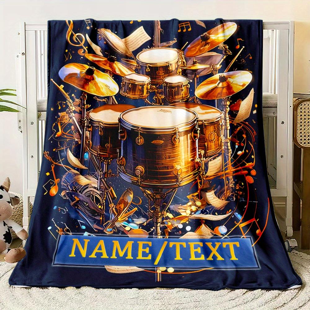 Individuelle Schlagzeug-Decke Personalisierter Name Musikliebhaber Fleece-Überwurf Ganzjahres-Weich Warm Bettwäsche Heimdeko Geschenk für Schlagzeuger