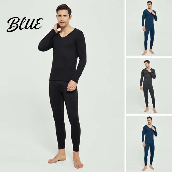Winter Base Layer Long Sleeve Thermal Underwear Pcs/Set Men Set 2 V Neck Warm Thick