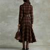 Women's Casual Fashion R-neck Long Sleeve Retro Christmas Print Retro Dress