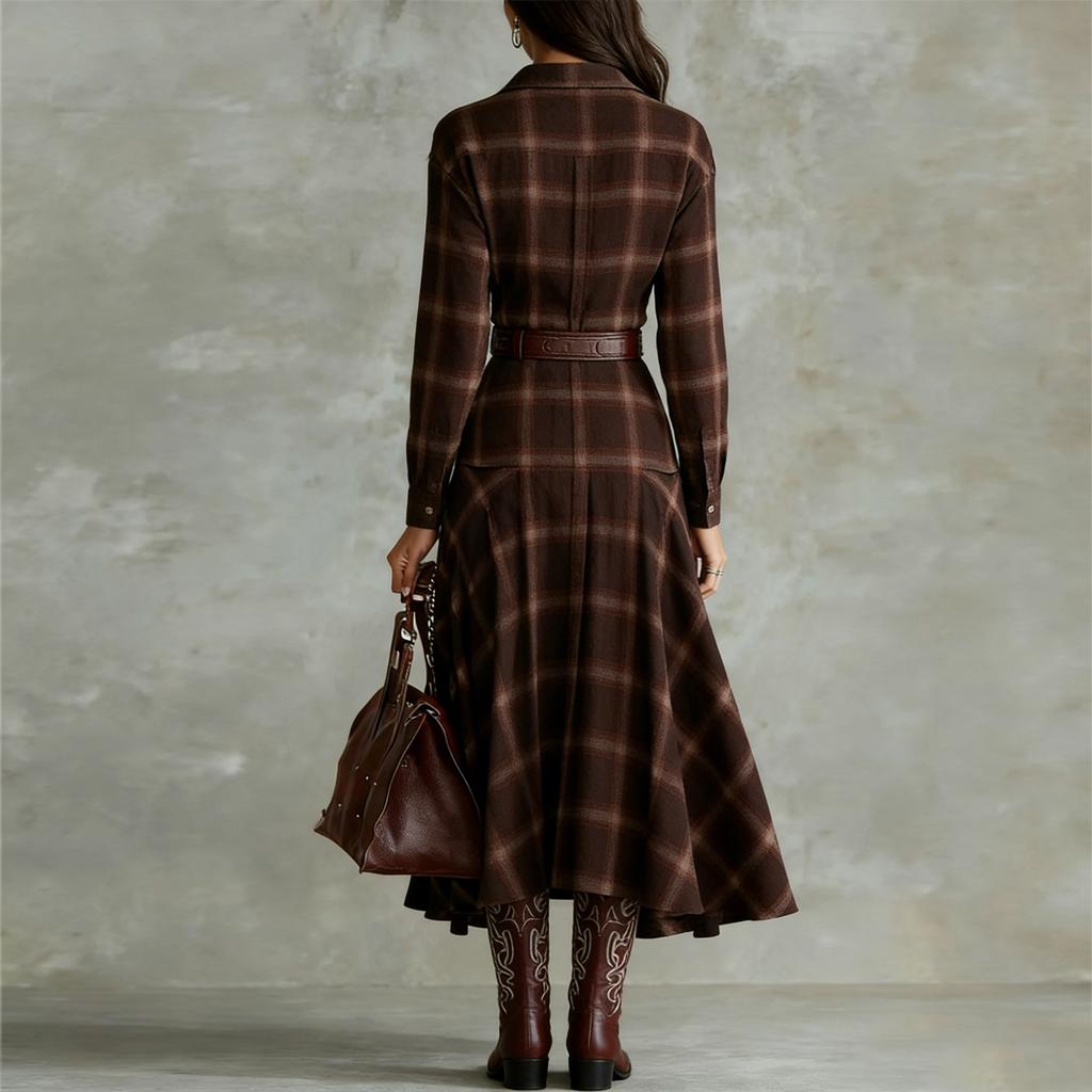 Women's Casual Fashion R-neck Long Sleeve Retro Christmas Print Retro Dress
