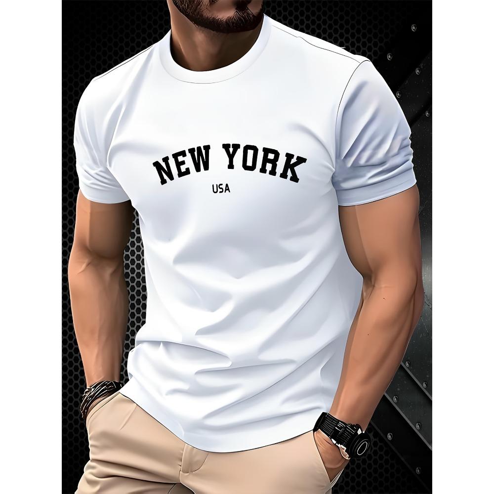 Men's Summer Fashion Casual Loose Large New York American Letter Printed Round Neck Short Sleeve T-shirt Top