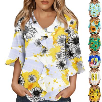 Cămăși cu mâneci 3/4 pentru femei Topuri drăguțe Tricouri grafice Bluze Casual Plus Size Topuri de bază Pulover