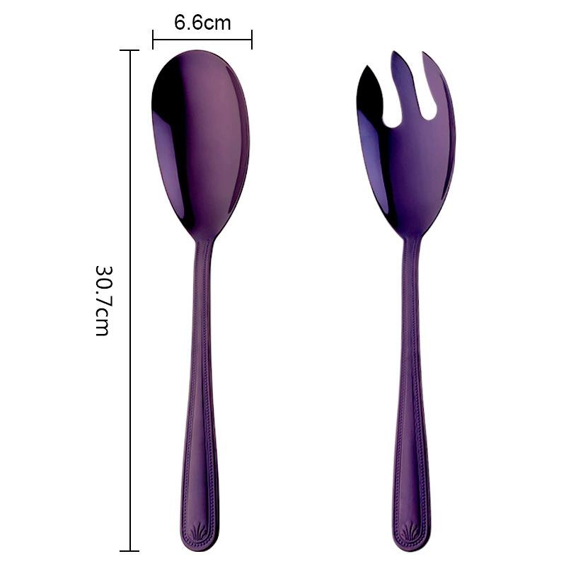 2Pcs Large Salad Spoon Fork Set Stainless Steel Western-style Cutlery Salad Pasta Food Server Home Kitchen Restaurant Tableware