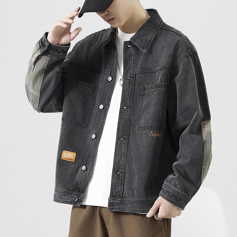 

Весенне-осенняя новая свободная джинсовая куртка, мужская камуфляжная, в стиле ретро, свободного кроя, большого размера, рабочая куртка, повседневный топ 4XL серый