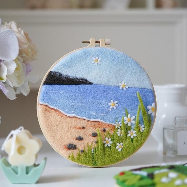 CHENISTORY 20x20cm Frame Wool Felting Painting DIY Wool Embroidery Kit Funny Wool Needle Felt Picture Kit Craft Painting Gift