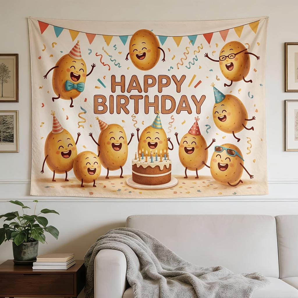 Potato Party Tapestry Wall Hanging - Horizontal Potato-Themed Decor Suitable for Homes, Dorms, Bedrooms | Wall with Potato, Horizontal Hanging for Nar