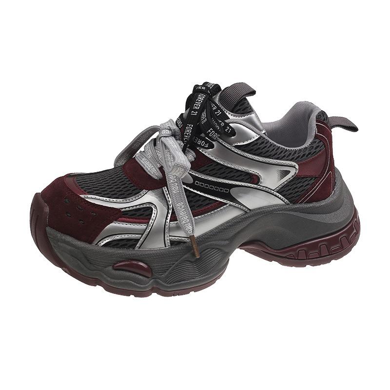 Double shoelace dad shoes women's new thick-soled heightening retro versatile light versatile casual sports shoes