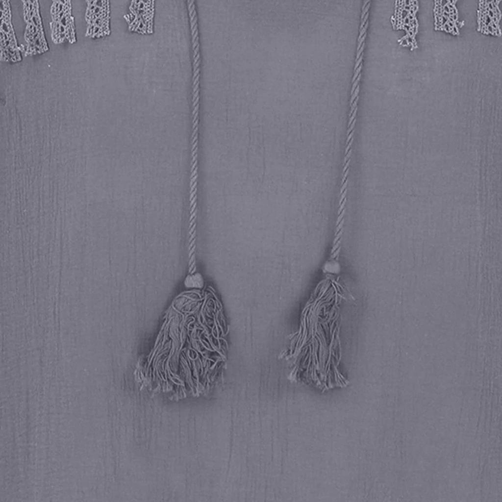 Women Flared Sleeve Tops Solid V-Neck Lace Splicing Fold Three Quarter Sleeve