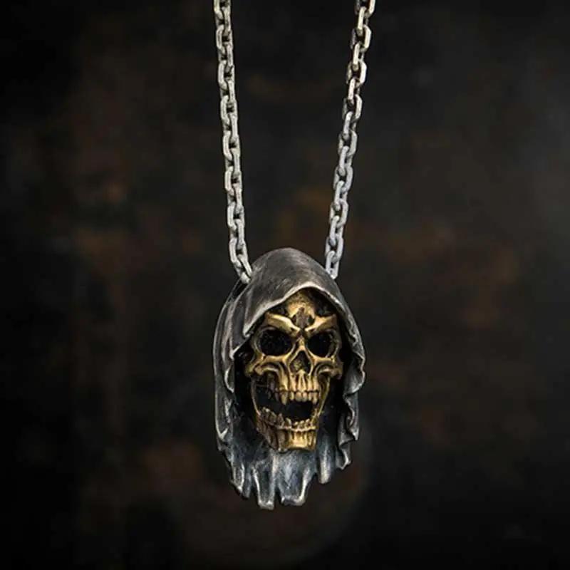 Vintage Gothic Hell Reaper Scythe Pendant Mystical Demon Necklace for Men Personality Punk Halloween Trend Jewelry