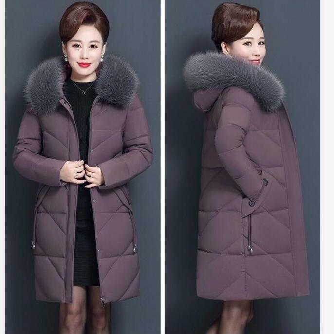 Overcoat Parka Middle-Aged Elderly Mothers Cotton Jacket Mid-Length Hooded Big Fur Collar Down Cotton Ladies Jacket