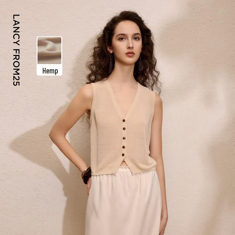 LANCY Artist Collaboration Old Money Hemp Blend Sleeveless Vest 2XL
