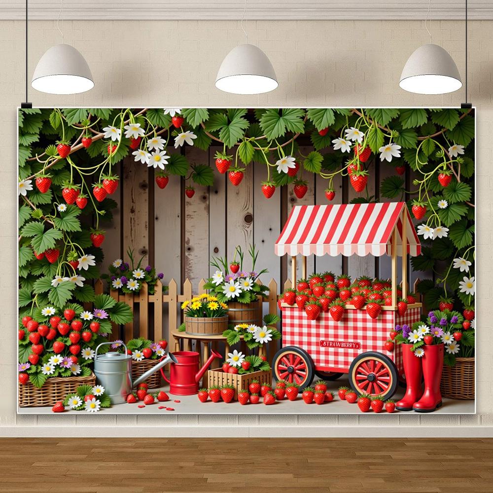 Fruit Cart Garden Photography Background Watermelon Strawberry For Summer Kids Portrait Baby Shower Party Backdrop Decoration