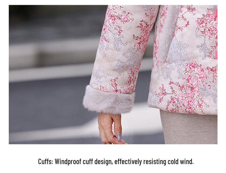 Women's Mid-Age Thickened Cotton Jacket with Fleece, Autumn & Winter Tang Style Short Coat for Middle-Aged & Elderly