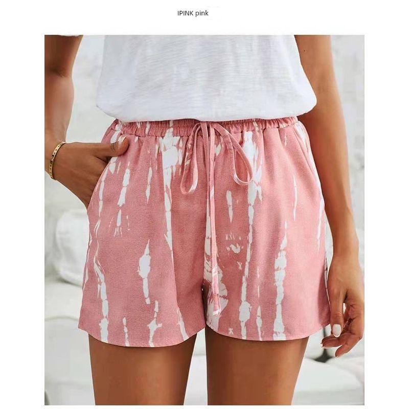 

Printed Elastic Waistband Tied Shorts Women Print Elastic Waist Tie Shorts Pink 3XL
