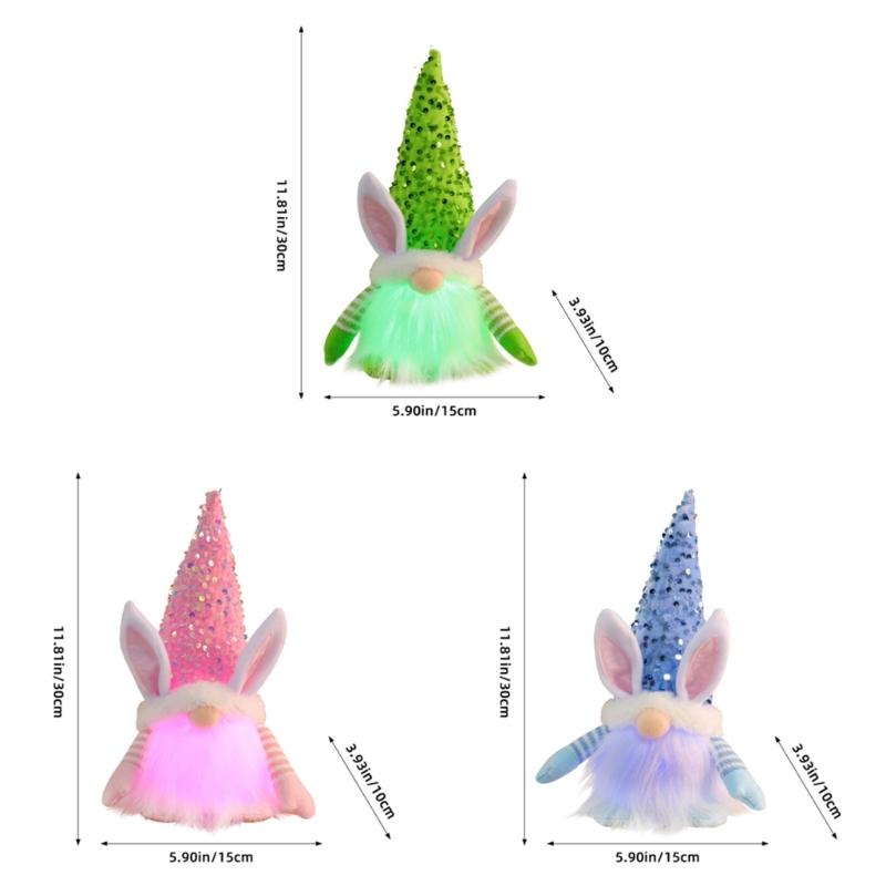 Easter Gnome Sequins Rabbit Faceless Doll with LED Light Ornaments for Spring Swedish Tomtes Dwarfs Home Decorations