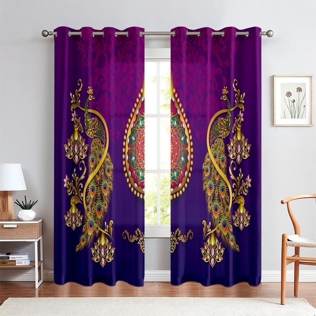 

2 шт. Китайский стиль ретро шторы, рисунок животного павлина, гостиная, спальня карниз декоративные шторы, украшение дома W50xH140(CM)x2PCS&Rod pocket