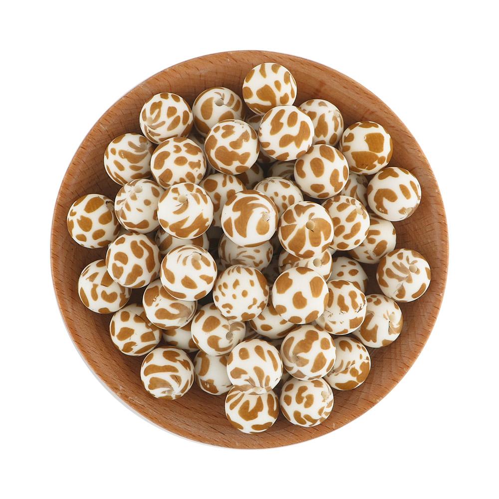 5Pcs 15mm Round Leopard Silicone Printed Beads For Jewelry Making DIY Keychain Necklace Bracelet Jewelry Accessories