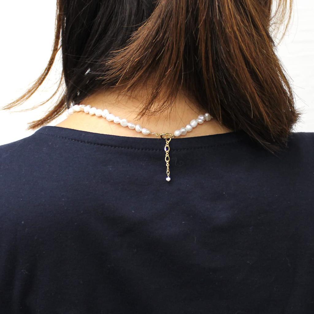 Colar de Pérola Barroca Pérola de Água Doce com Ajustador de Corrente Branco Acessórios Simples Metal Dourado Hipoalergênico Feito no Japão nif0069 70cm [miwaki]