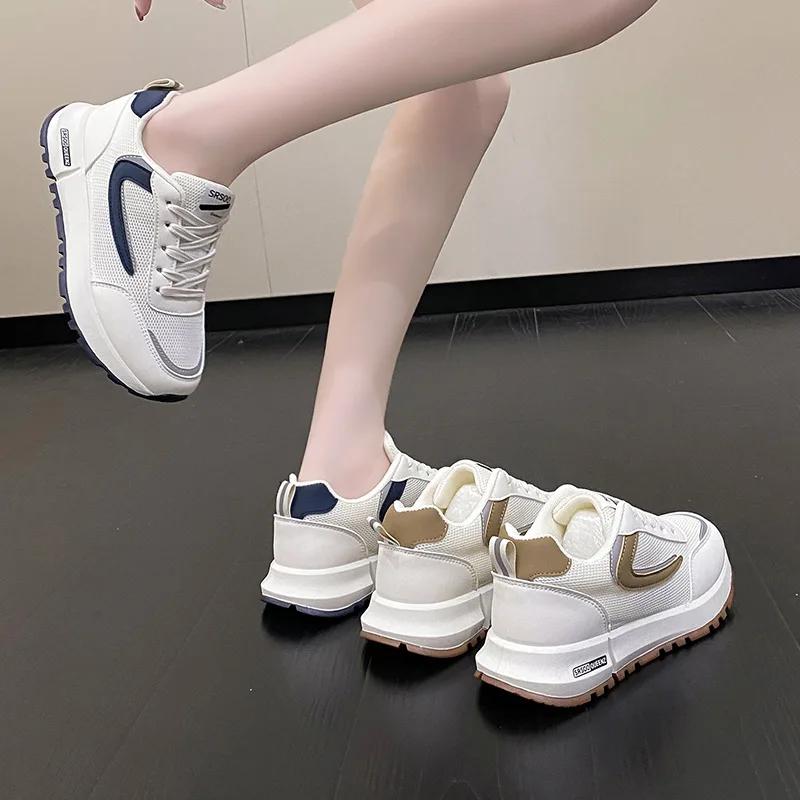 Women Fashion Vulcanize Shoes Female Platform Casual Sneakers Women Flat Mesh Breathable Running Shoes Retro Chunky Sports Shoes