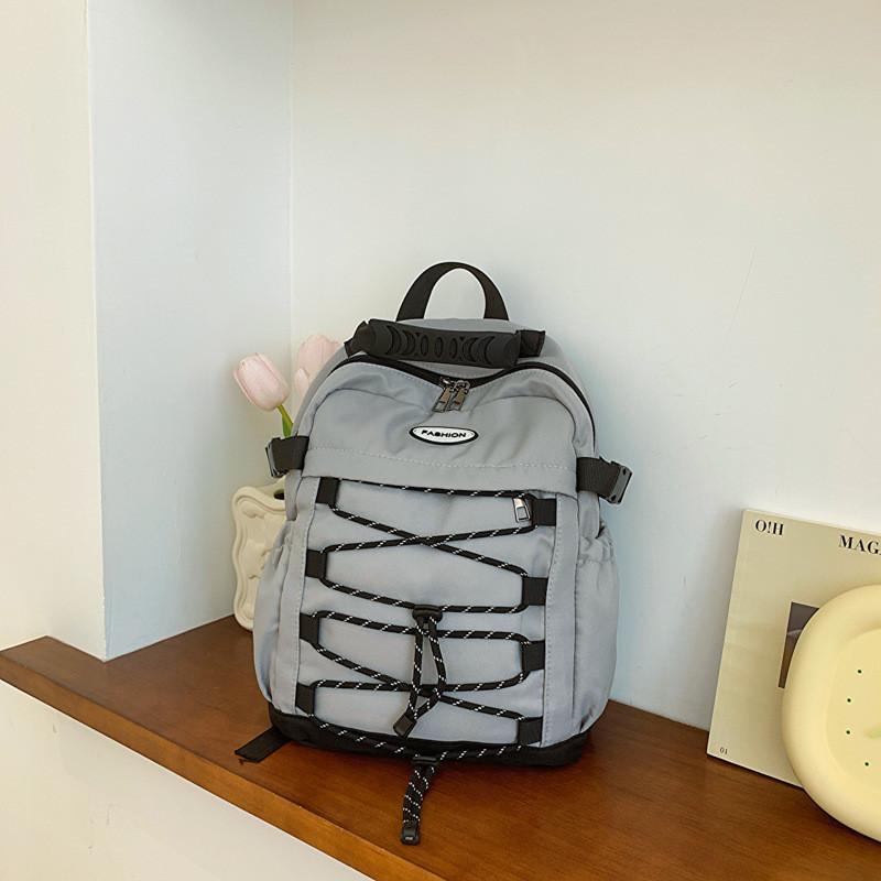 Modern Canvas Drawstring Backpack For Kids Large Capacity Lightweight Unisex Design серый