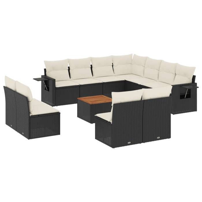 VidaXL Salon de Jardin avec Coussins 12 pcs, Canapés de Terrasse, Ensemble de Meubles de Patio, Mobilier d'Extérieur, Noir 3256952
