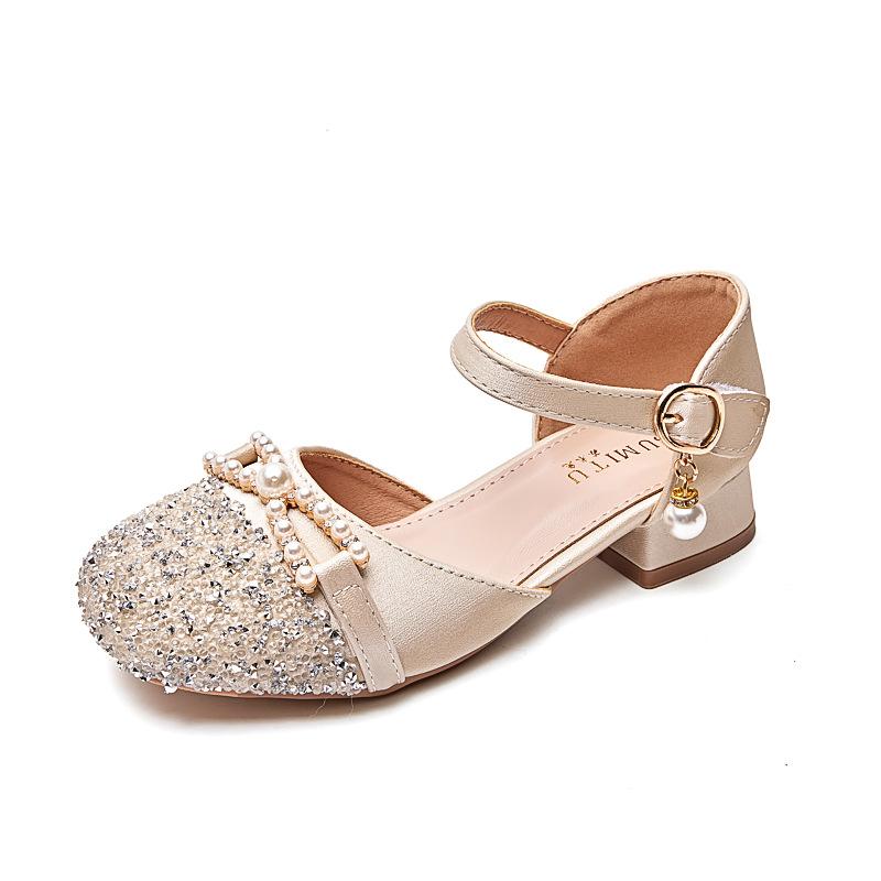 

Туфли принцессы из хрусталя для девочек, корейская версия, весна и осень 2025, новые одинарные туфли с пайетками, мягкая подошва, детские туфли со стразами, кожа для выступлений 38 (shoe inner length 23.2CM) абрикосовый