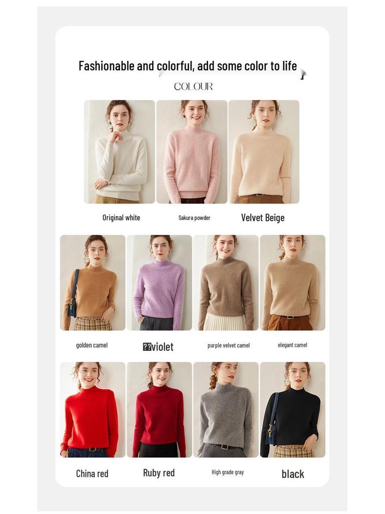 Gray Women's Cashmere Semi-High Neck Sweater - Thickened Wool Knit for Autumn and Winter
