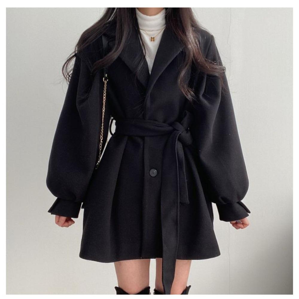 Turndown Collar Trench Women Coat Windbreaker Fitted Clothes Femme Loose Cloak Woolen Single-breasted Coat Outwear