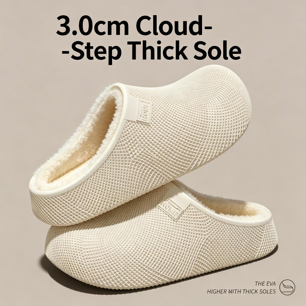 3.0cm Thick Sole Winter Warm Clogs Women Men Plush Lined Non-Slip Waterproof Mesh EVA Indoor Outdoor Casual House Shoes