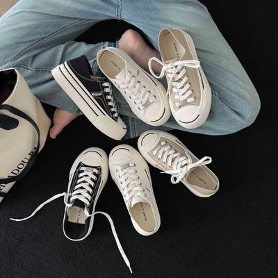 Broken Code Picking Up Leaks [a Pair of Dual-purpose] Thick-soled Lace-up Open Smile Canvas Shoes Women's 2025 New Versatile Little White Shoes