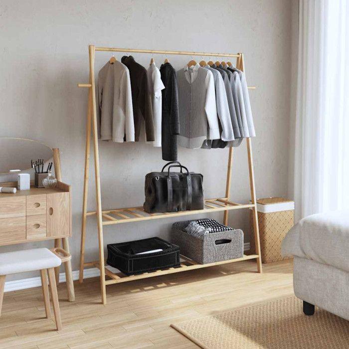 VidaXL Porte-vêtement avec étagères 132x45,5x150,5 cm bambou, porte-manteau, porte-manteau avec étagère, porte-vêtements 4008912