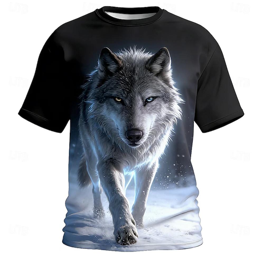 Men's Summer Crew-Neck T-Shirt with Cool Lion Print Casual Short-Sleeve Loose-Fit Pullover Fashionable Street Style for Men
